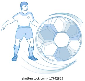 Soccer player silhouette with ball in white background, sport vector illustration