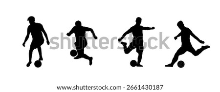 Soccer Player Silhouette Collection Dynamic Kicks and Moves, Football Athlete Silhouette Set in Action Poses