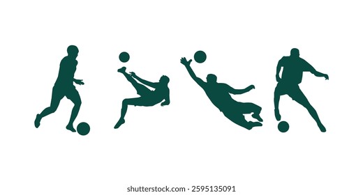 Soccer player silhouette flat design. Soccer player silhouette, football player flat design, sports action pose, soccer vector illustration