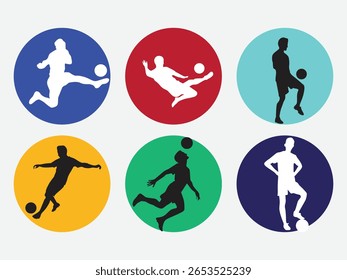 soccer player silhouette icon in circle for sticker