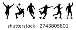 Soccer player silhouette illustration. Vector set of football or soccer players.