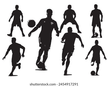 soccer player silhouette illustration. vector set of football (soccer) players