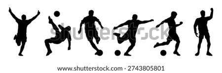 Soccer player silhouette illustration. Vector set of football or soccer players.