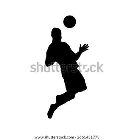 Soccer Player Silhouette Jumping to Head the Ball, Football Athlete Silhouette in Mid Air Action
