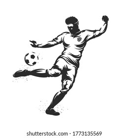 soccer player silhouette kicking a ball on gray background