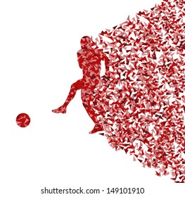 Soccer player silhouette made of triangle fragments vector abstract background