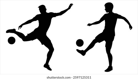 Soccer Player Silhouette Set Vector Illustration Bundle Soccer Action Poses Football Player Silhouette Design