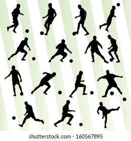 Soccer player silhouette vector background set