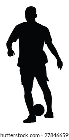 Soccer player silhouette vector isolated on white background. High detailed football player silhouette cutout outlines.