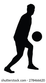 Soccer player silhouette vector isolated on white background. High detailed football player silhouette cutout outlines.