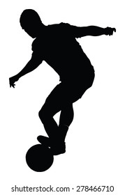 Soccer player silhouette vector isolated on white background. High detailed football player silhouette cutout outlines.