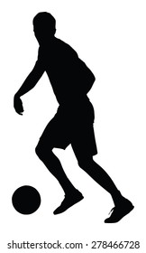 Soccer player silhouette vector isolated on white background. High detailed football player silhouette cutout outlines.