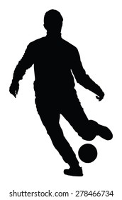 Soccer player silhouette vector isolated on white background. High detailed football player silhouette cutout outlines. Kicking a ball.