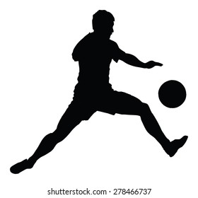 Soccer player silhouette vector isolated on white background. High detailed football player silhouette cutout outlines.