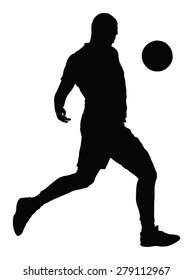 Soccer player silhouette vector isolated on white background. High detailed football player silhouette cutout outlines. Kicking a ball.