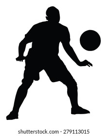 Soccer player silhouette vector isolated on white background. High detailed football player silhouette cutout outlines. Defense situation.