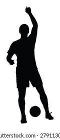 Soccer player silhouette vector isolated on white background. High detailed football player silhouette cutout outlines.