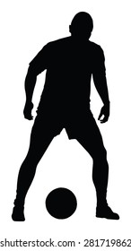 Soccer player silhouette vector isolated on white background. High detailed football player silhouette cutout outlines. Dribbling situation.