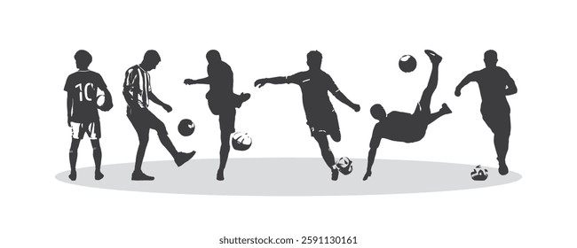 Soccer player silhouette. Vector of silhouette set of soccer player kicking the ball.