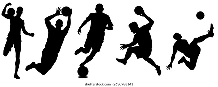 Soccer Player Silhouette Vector Set – Dynamic Football Action Poses for Sports Posters, Team Branding, Game Illustrations, Training Graphics, and Athletic Motion Design Projects

