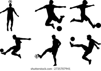 Soccer player silhouettes in dynamic action poses