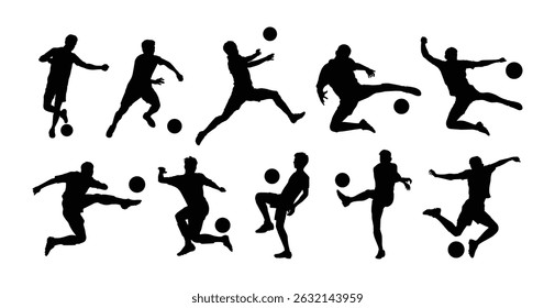 Soccer Player Silhouettes, Football Player in Dynamic Action Illustration For Design purpose.