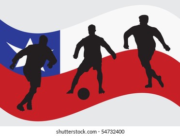 Soccer player silhouettes in front of Chile flag