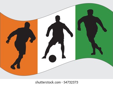 Soccer player silhouettes in front of Ivory Coast