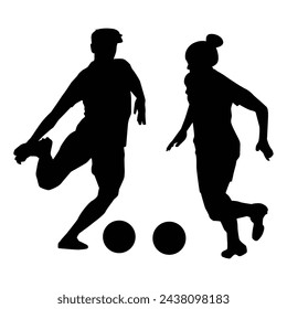 Soccer Player Silhouettes. Soccer players flat design silhouette vector illustration