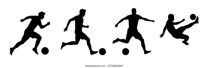 Soccer player silhouettes set. Vector illustration
