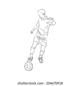 Soccer player sketch. Doodle man playing football