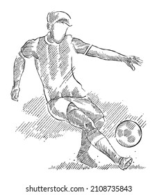 Soccer player sketch mastering the ball in black on white background