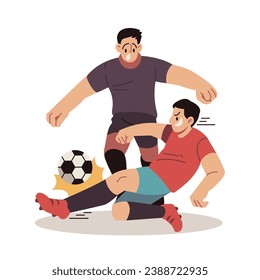 Soccer Player Slides to Block Rival Team Shot Vector Cartoon Illustration