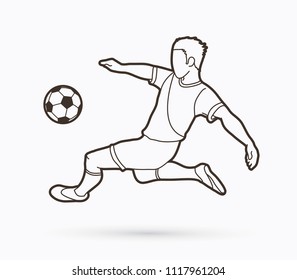 Soccer player somersault kick , overhead kick action outline graphic vector