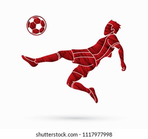 Soccer player somersault kick , overhead kick action designed using grunge brush graphic vector