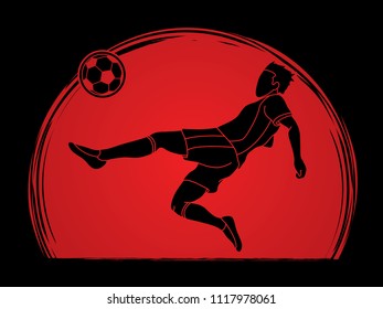 Soccer player somersault kick , overhead kick action designed on sunlight background graphic vector