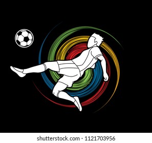 Soccer player somersault kick , overhead kick action designed on spin wheel graphic vector