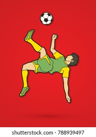 Soccer player somersault kick , overhead kick action graphic vector