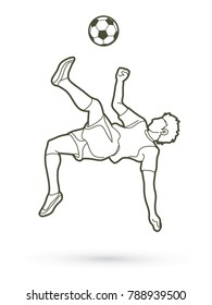 Soccer player somersault kick , overhead kick action outline graphic vector