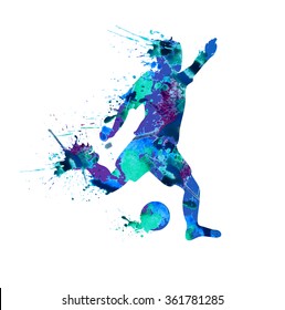 Soccer player. Spray paint on a white background