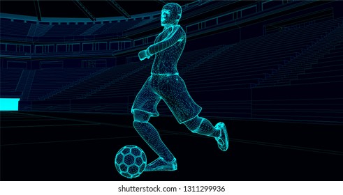 soccer player in a stadium kicking the ball
