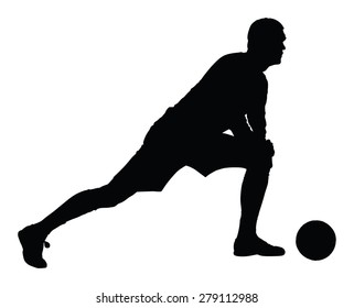 Soccer player stretching silhouette vector isolated on white background. High detailed football player silhouette cutout outlines. Strain, racking, warming up.