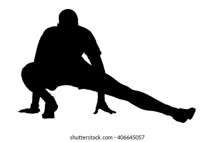 Soccer player stretching silhouette vector isolated on white background. High detailed football player silhouette cutout outlines. Strain, racking, warming up. Workout sportsman training.