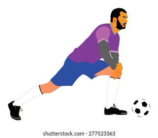 Soccer player stretching vector isolated on white background. High detailed football player cutout outlines. Strain, racking, warming up.
