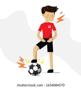 a soccer player is in style with the ball at his feet