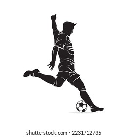 soccer player, soccer player with style kicking ball vector silhouette