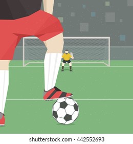 Soccer player taking penalty kick. Vector illustration.