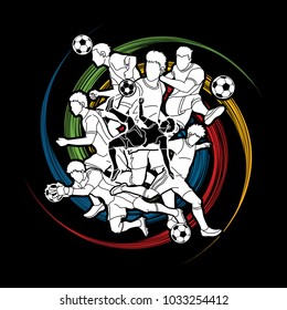 Soccer player team composition designed on spin wheel background graphic vector.
