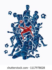 Soccer player team composition designed using grunge brush graphic vector.