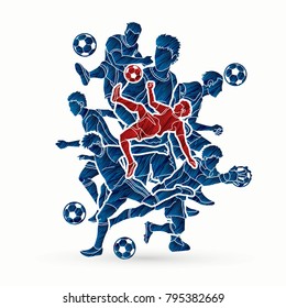 Soccer player team composition designed using grunge brush graphic vector.